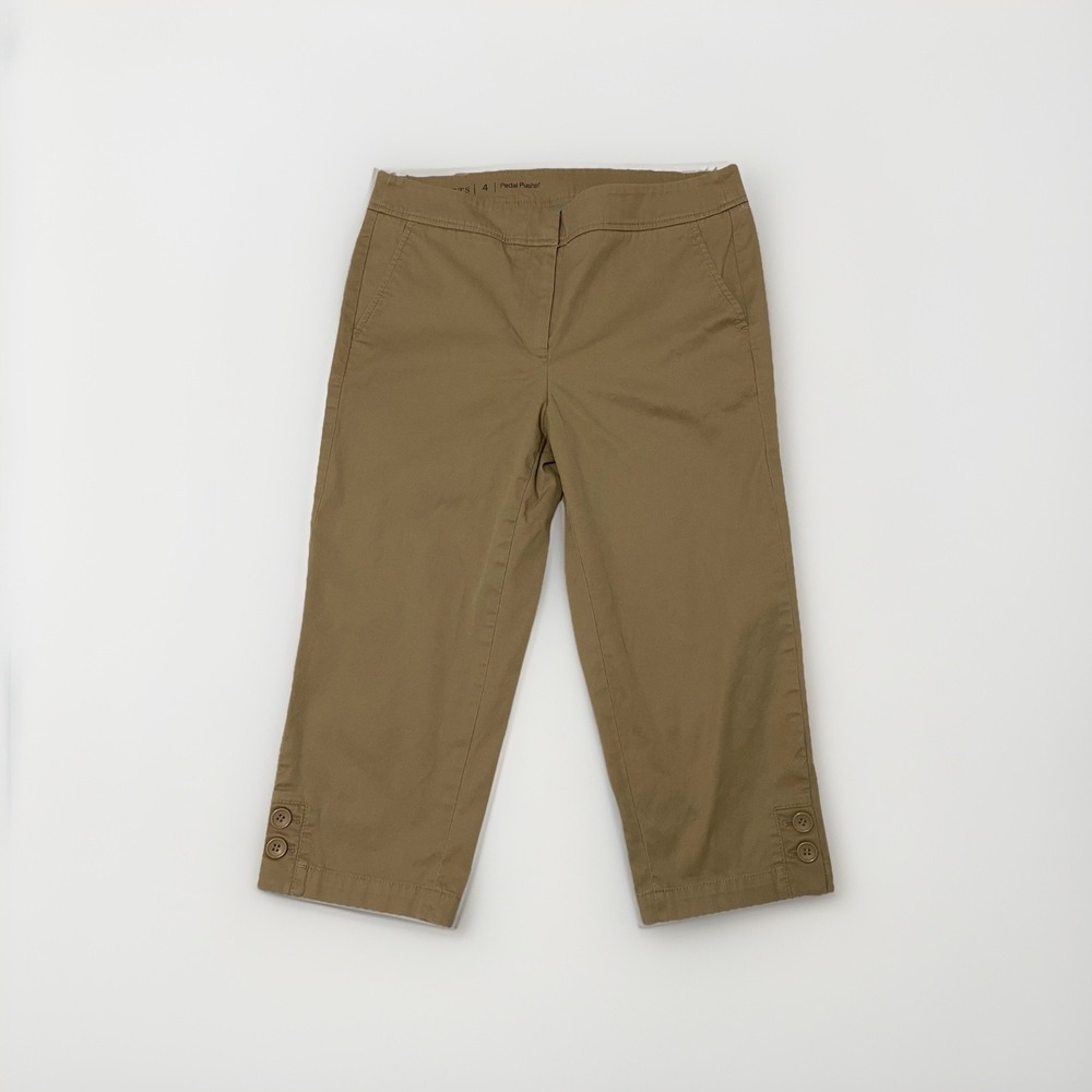 Talbots Women's Beige Solid Pedal Pusher Pants Flat Front Stretch Pockets